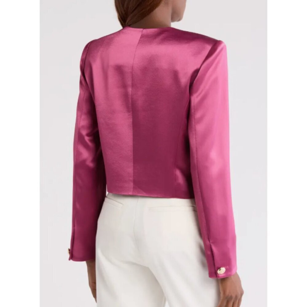 Cinq à Sept 'Rainer' Cropped Satin Suit Jacket, Dark Ube - Picture 2 of 2